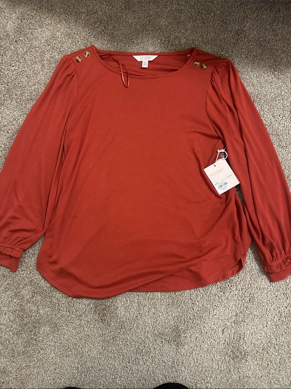 LC Lauren Conrad Rust Long-Sleeve Button-Shoulder Top